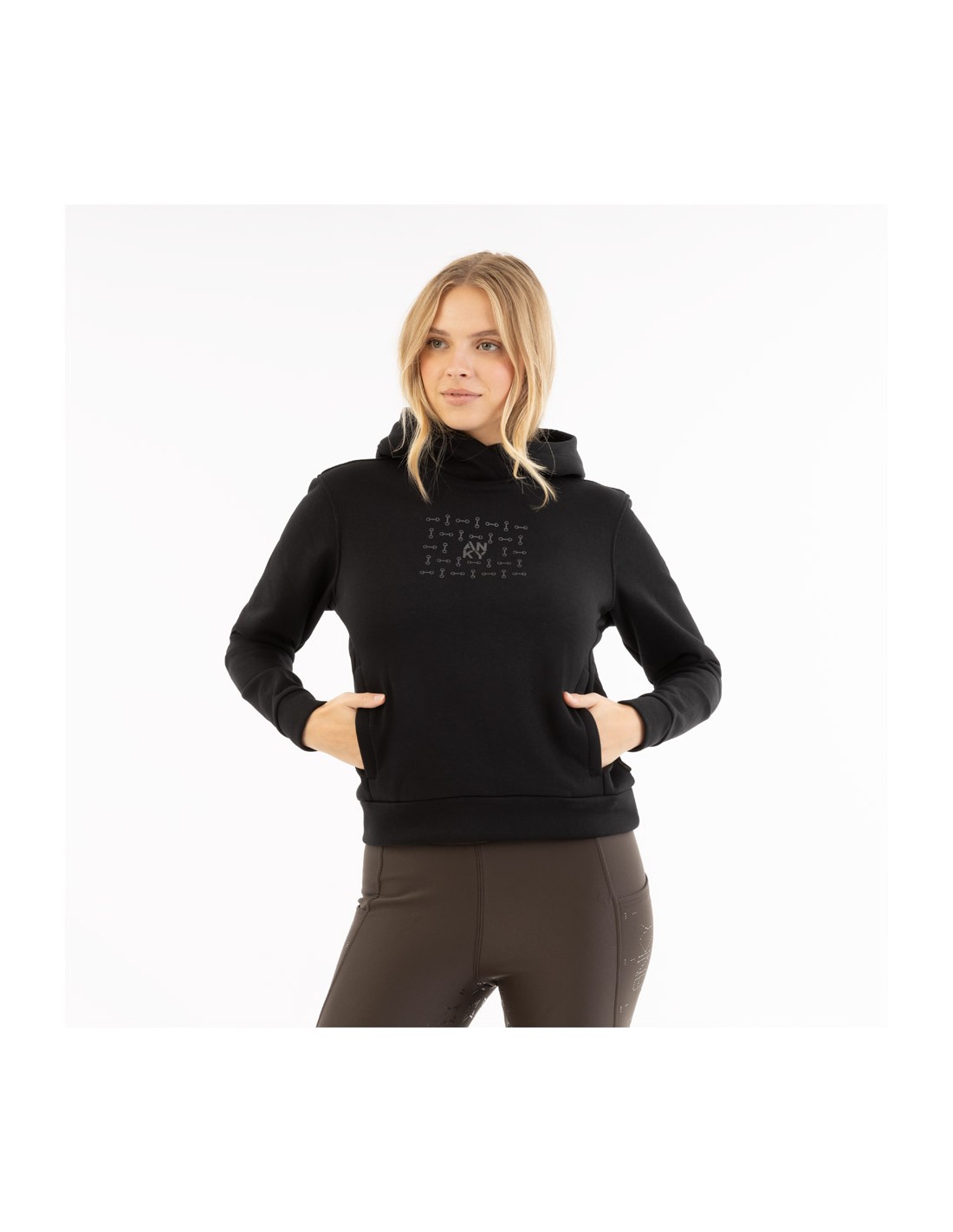 Sudadera negra con capucha y bolsillos con estampado del logotipo en la parte delantera para mujer - Anky