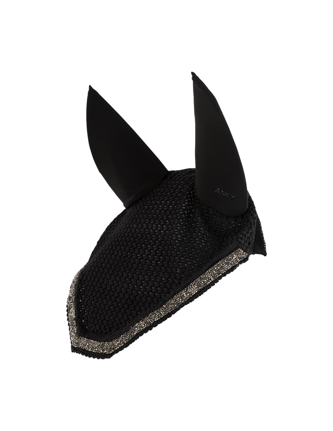 Bonnet en crochet noir décoré de strass et oreilles en néoprène amovibles pour cheval - Anky