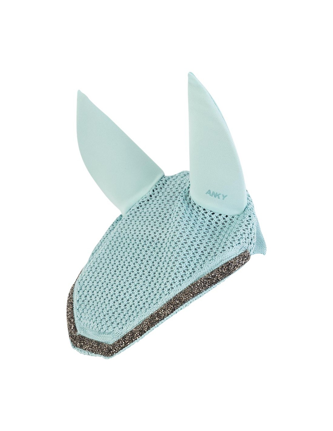 Bonnet en crochet vert turquoise décoré de strass et oreilles en néoprène amovibles pour cheval - Anky