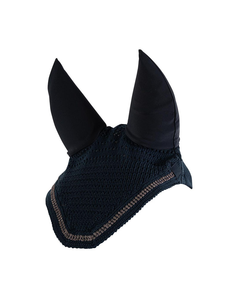 Bonnet bleu marine avec strass sur les bords et oreilles anti-bruit optionnelles pour cheval - Anky