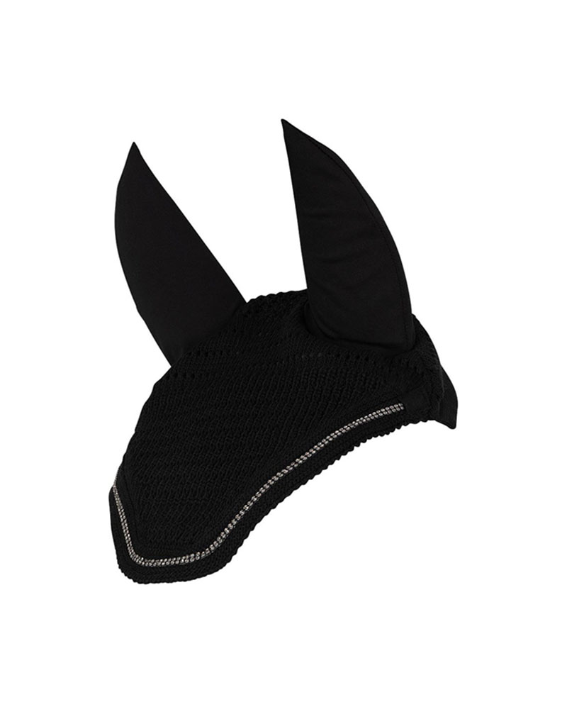 Bonnet noir avec strass sur les bords et oreilles anti-bruit optionnelles pour cheval - Anky
