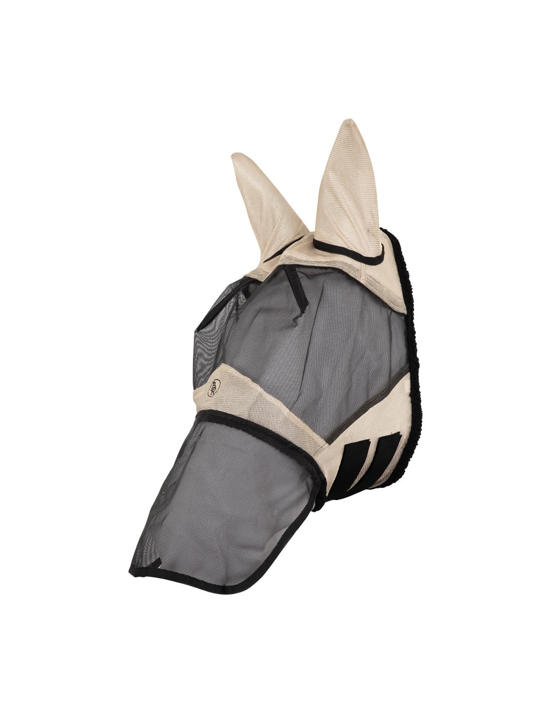 Black and Gold Breathable Anti Fly Mask with Mesh Earmuffs and Velcro Closure for Horse and Pony - BR