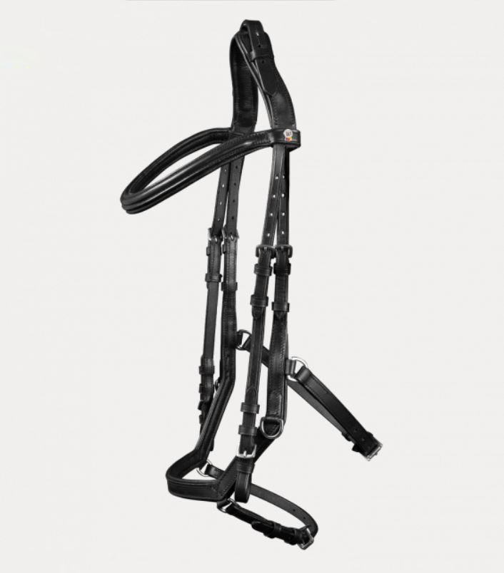 Bride en cuir noir avec muserolle anatomica pour cheval - Waldhausen