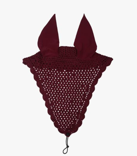 Bonnet Lungo bordeaux avec oreilles élastiques pour cheval - QHP
