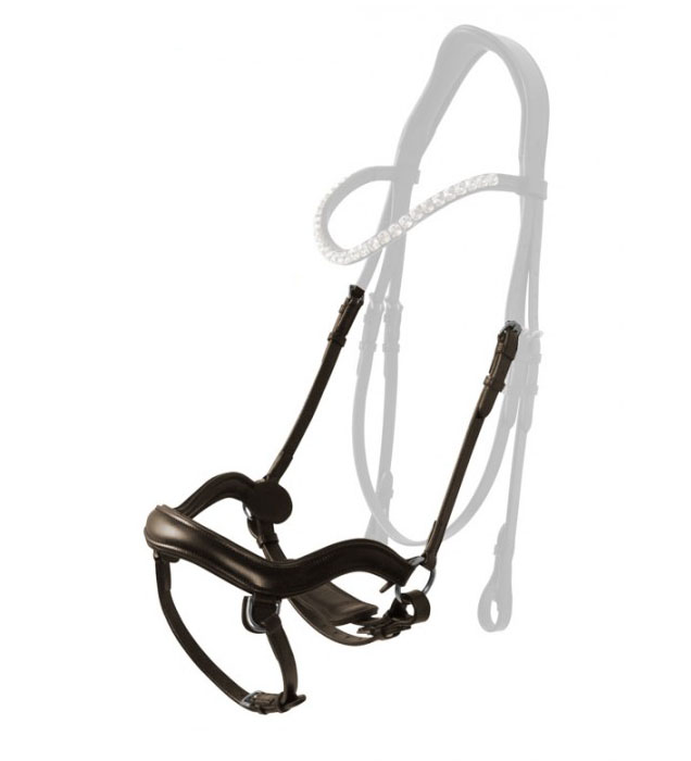 Noseband in wavy shape, made of smooth brown leather and padded for English bridle for horses - Zaldi
