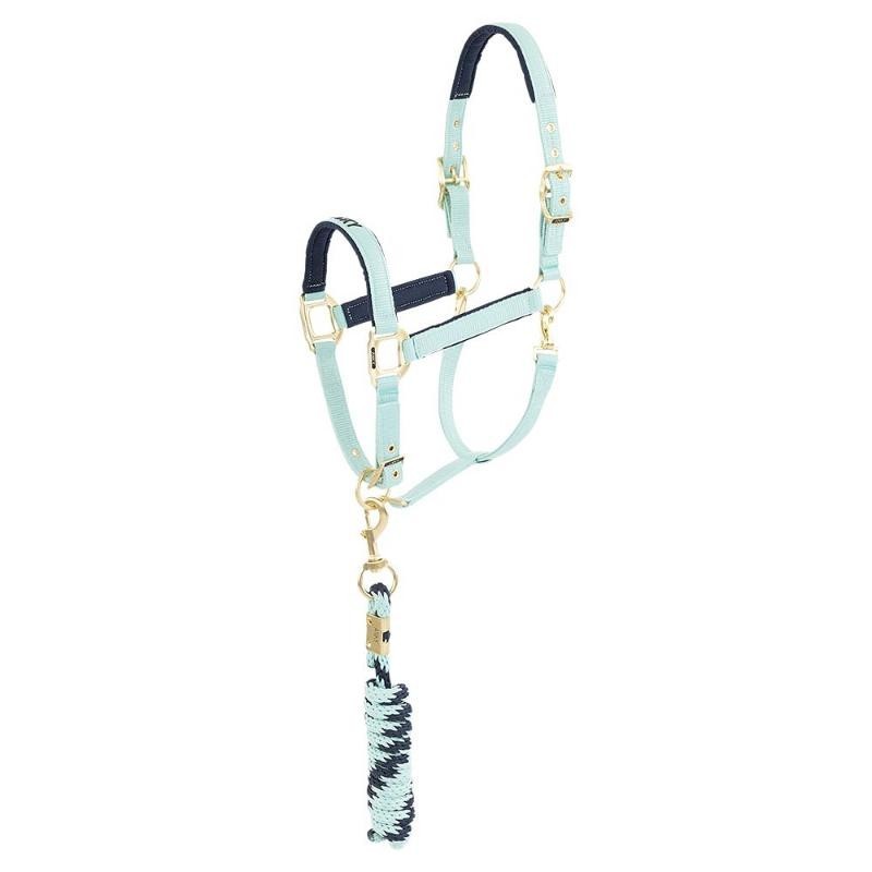 Stable halter with turquoise green and navy blue lead for horse and pony - Anky