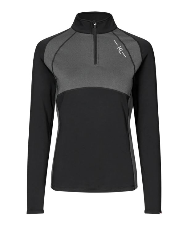 T-shirt d'entraînement à manches longues noir avec détails en gris et media fermeture éclair pour femme en hiver -KLValli - Kingsland