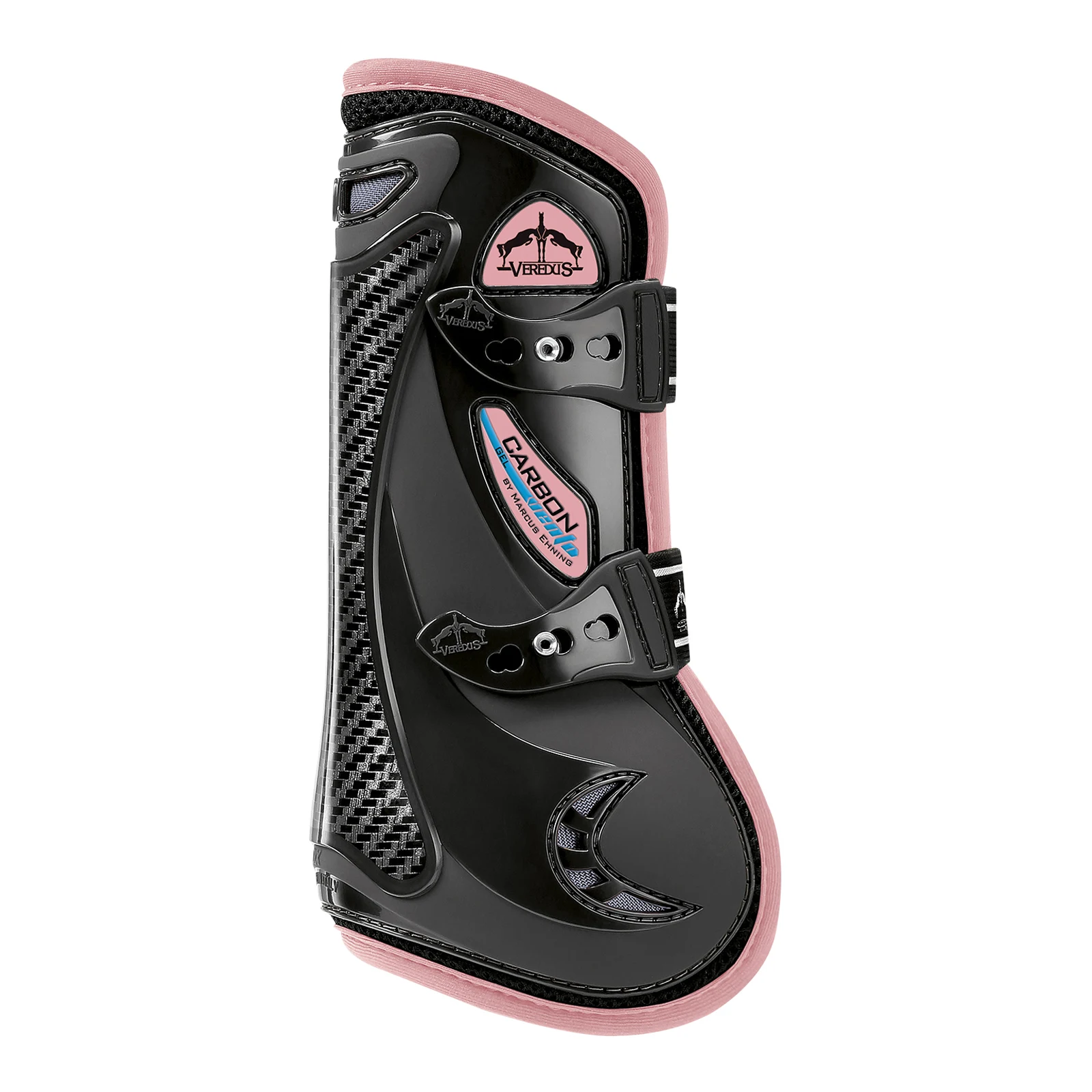Guêtres antérieures de saut noir et rose poudré Carbon Gel Vento - Veredus