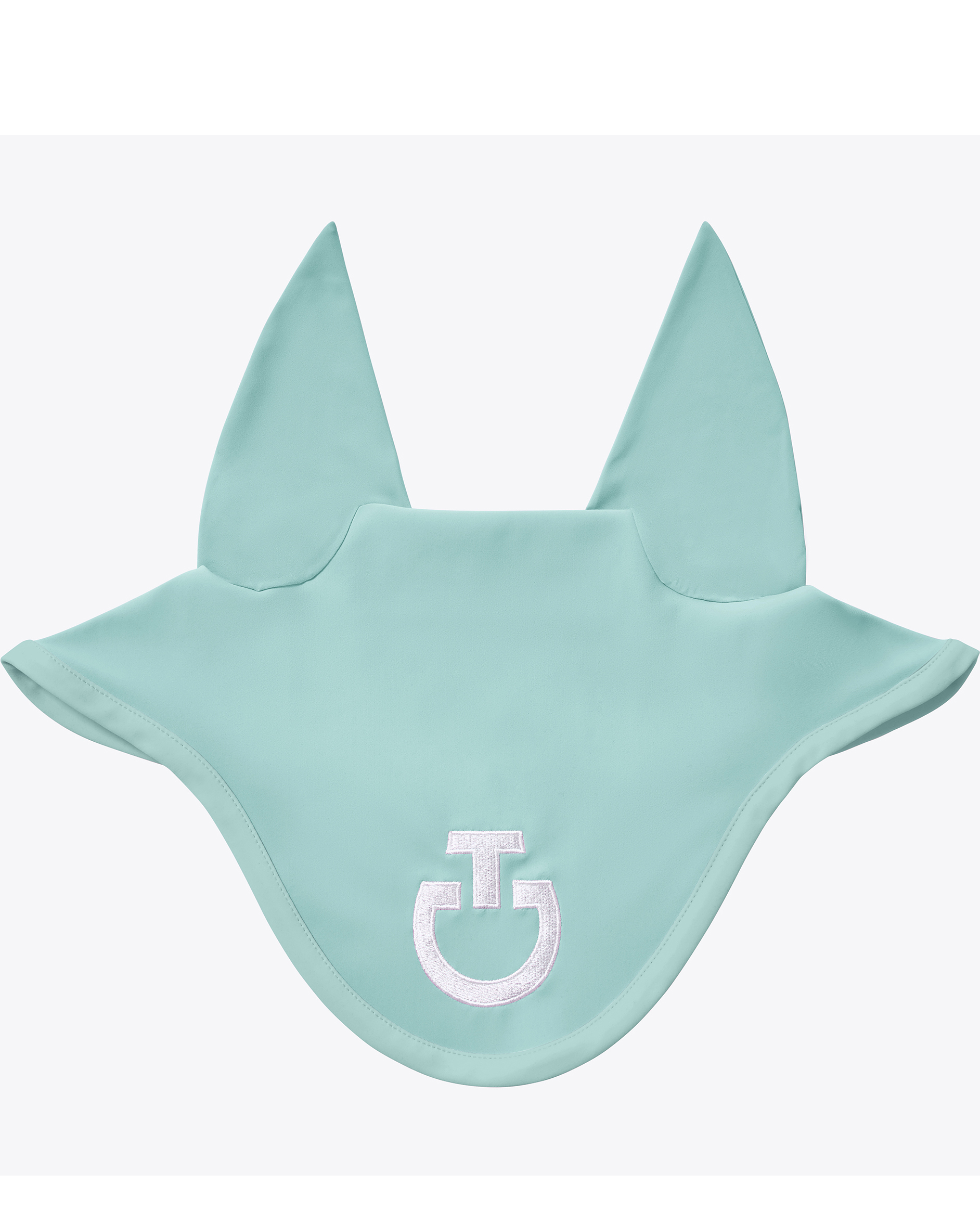 Light green ear bonnet with white logo and fine elastic ears for horse and pony - Cavalleria Toscana