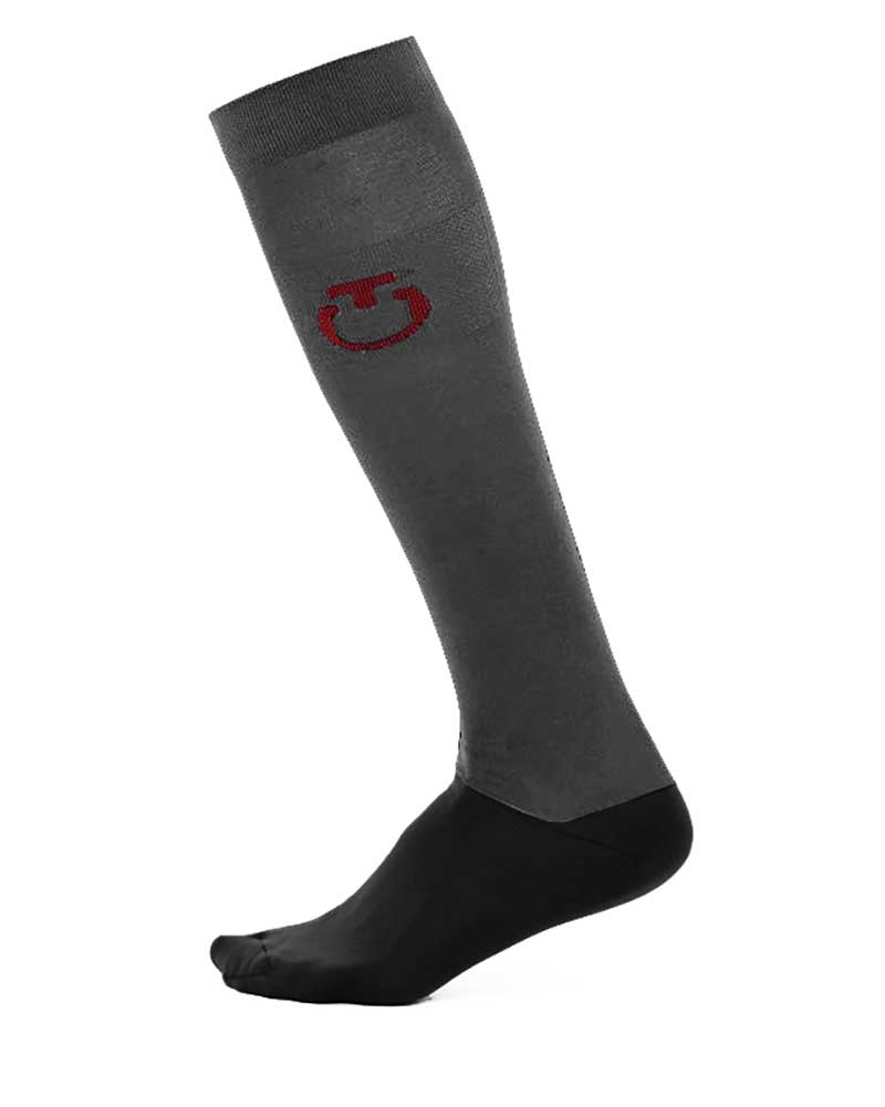 Grey and Black Winter Knee-High Socks with Red Logo - Cavalleria Toscana