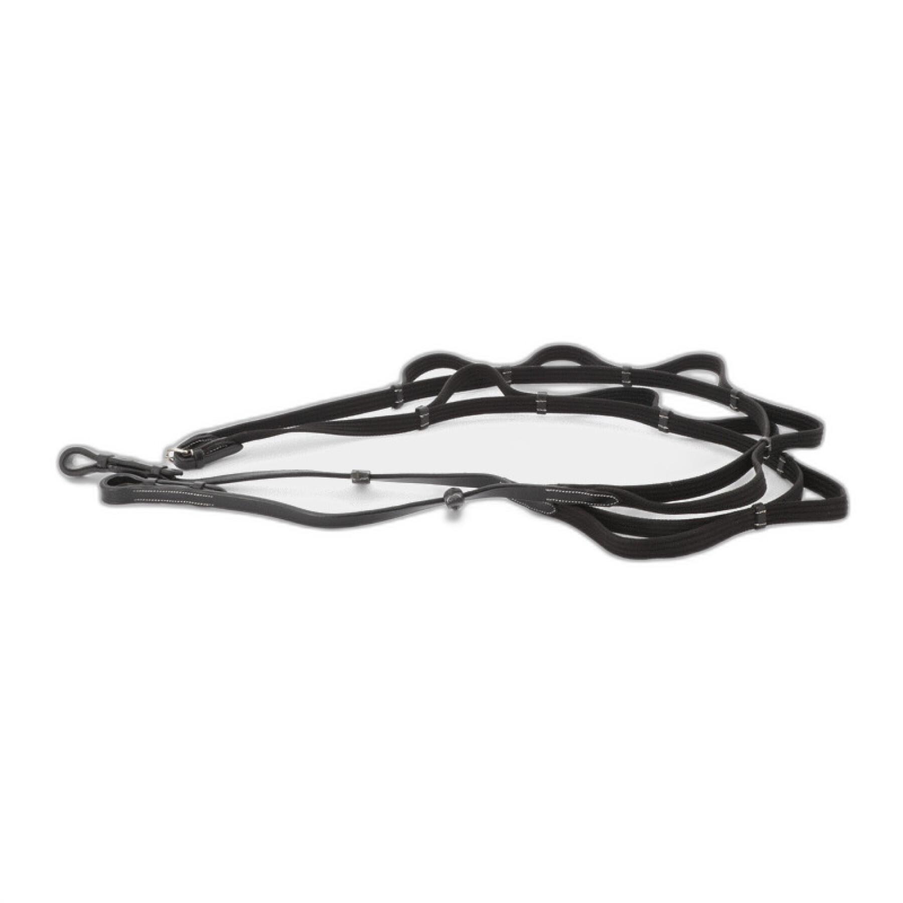 Black reins with 5 hand stops and leather stoppers (16 mm) - Eric Thomas