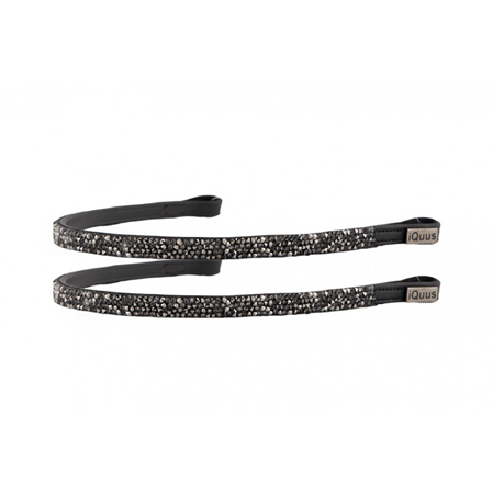 Black leather browband with silver and purple rhinestones for horses - iquus