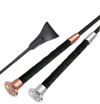 Fusta de salto fleck premium negra (60cm) con accesorios de metal en cromo y/o oro rosa y lengüeta de cuero - Fleck