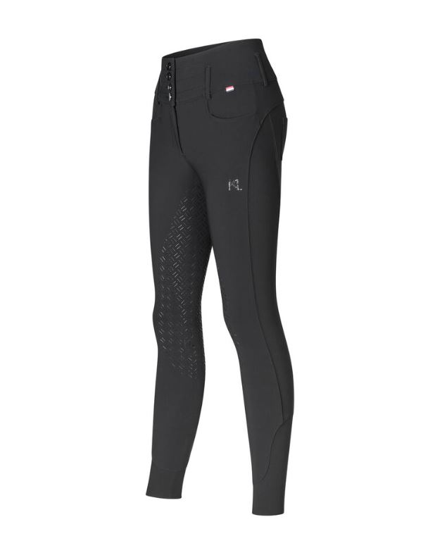 Black high-waist riding breeches (full grip) with side pocket and Swarovski crystal logo for women KLKhloe - Kingsland
