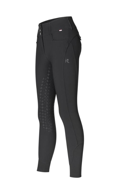 Black mid-rise riding breeches (full grip) with side pocket and Swarovski crystal logo for women KLKimi - Kingsland