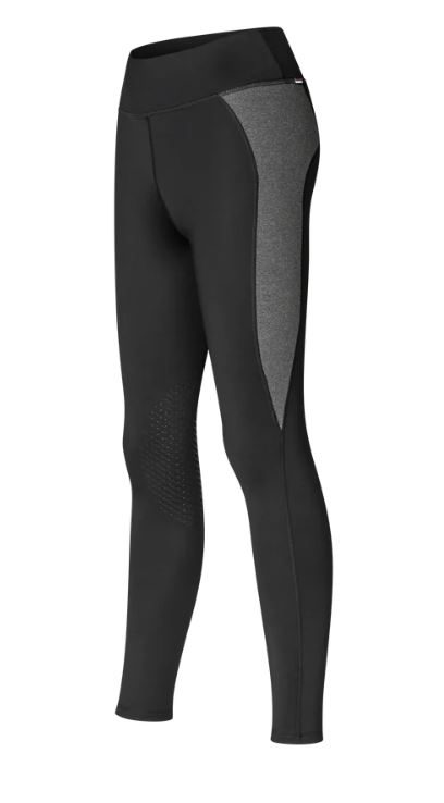 Black winter riding tights with knee grip for women and dark grey side details KLValli - Kingsland