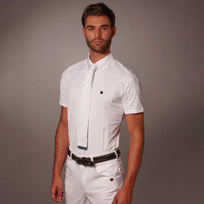 Polo de competición de manga corta blanco con malla para hombre Delano - Manfredi