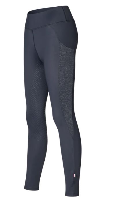 Navy blue winter riding tights (full grip) for women with side pocket and shiny details KLValerie - Kingsland