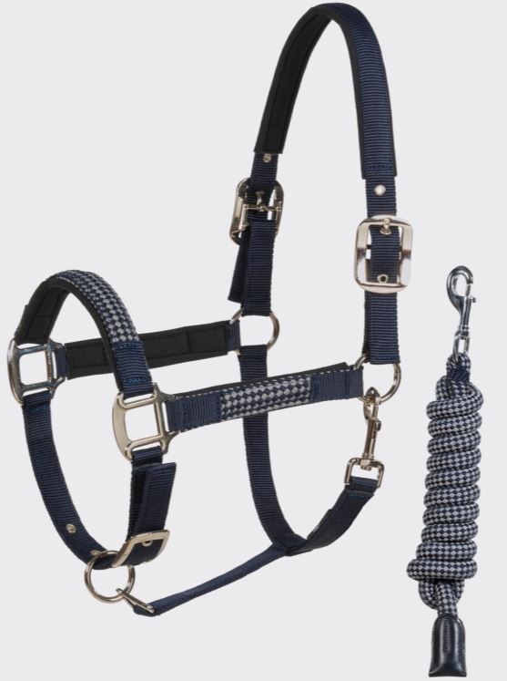 Licol d'écurie gris et bleu marine avec longe pour cheval Elerta - Equiline