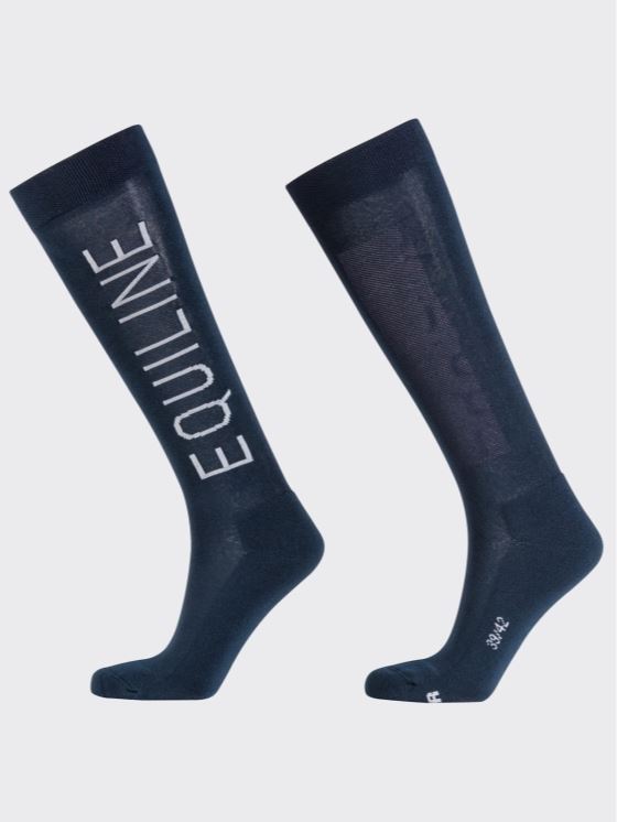Navy blue high-top socks with vertical logo Elivie - Equiline