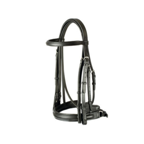 Brides noire pour filet de dressage double rêne et têtière matelassée pour cheval - Lexhis