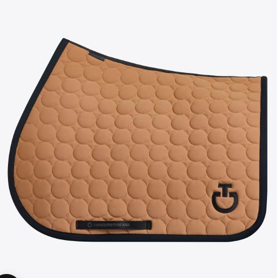 Tapis de saut marron clair avec broderie circulaire et el logo en noir pour cheval et poney Cercle Quilted - Cavalleria Toscana