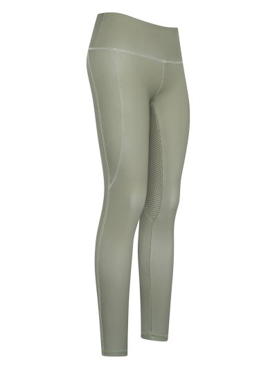 Women’s olive green high-waist riding tights (full grip) with side pocket - HV Polo