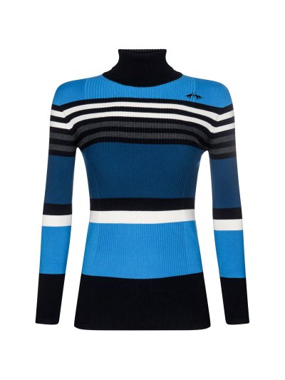 Fine knit high-neck sweater with blue striped design for women Ofelia - HV Polo