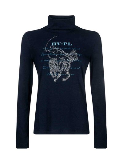 T-shirt à manches longues et col haut bleu marine pour femme Colona - HV Polo