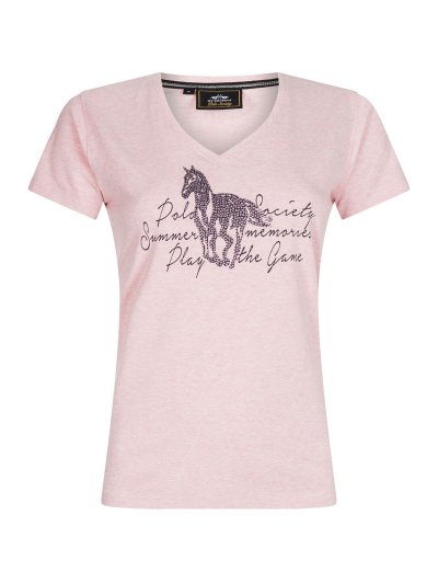 Camiseta rosa claro de manga corta con cuello en V y con brillantes junior - Charon - HV Polo