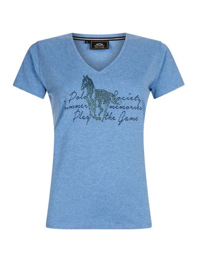 Camiseta azul claro de manga corta con cuello en V y con brillantes para niña - Charon - HV Polo
