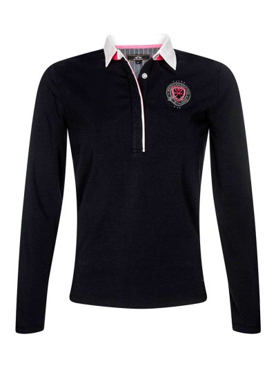 Polo élastique noir à manches longues pour femme Lara - HV Polo