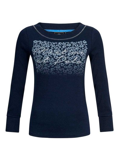 T-shirt à manches longues bleu marine avec imprimé de leopardo gris pour femme - Junta - HV Polo