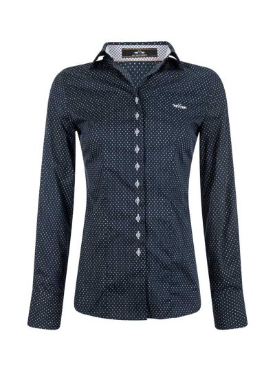 Chemise casual à manches longues bleu marine à pois blancs pour femme Cary - HV Polo