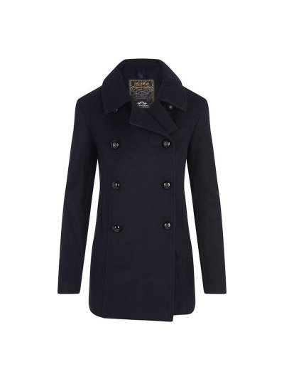 Long navy blue cloth duffle coat for women Thessa - HV Polo