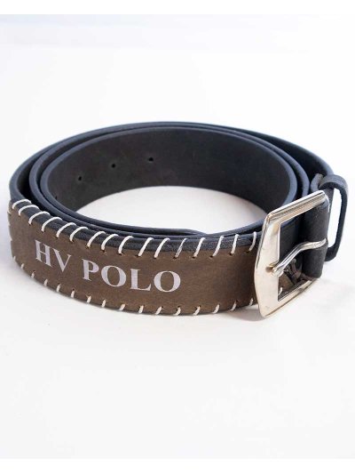 Cinturón negro de piel sintética con pieza marrón cosida a mano - HV Polo