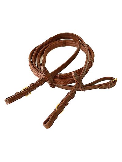 12mm Light Brown / Hazelnut Leather and Rubber Reins with Studs for Horse - Lexhis