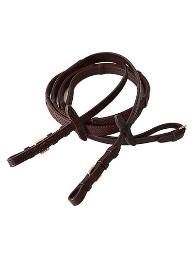 12mm Dark Brown Leather and Rubber Reins with Studs for Horse - Lexhis