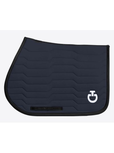 Dark Navy Jumping Saddle Pad with Horizontal Technical Padding and White Logo for Horse – Revolution - Cavalleria Toscana