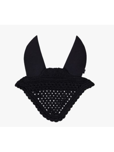 Bonnet en crochet noir avec oreilles anti-bruit pour cheval Flore - QHP