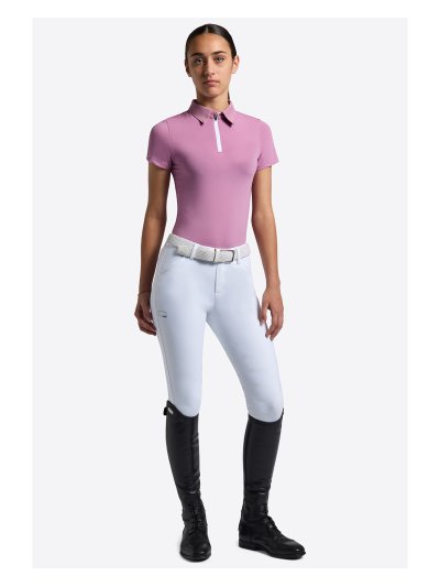 Polo de concours manches courtes rose en jersey micro-perforé pour fille - RG