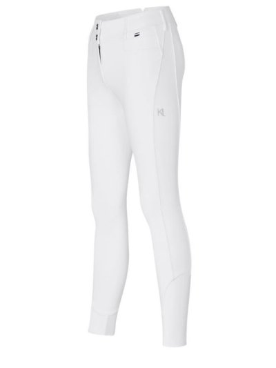 Pantalones para montar blancos con dos botones y cintura regular (grip rodilla) y el logo con cristales de swarovski para mujer-KLKira - Kingsland