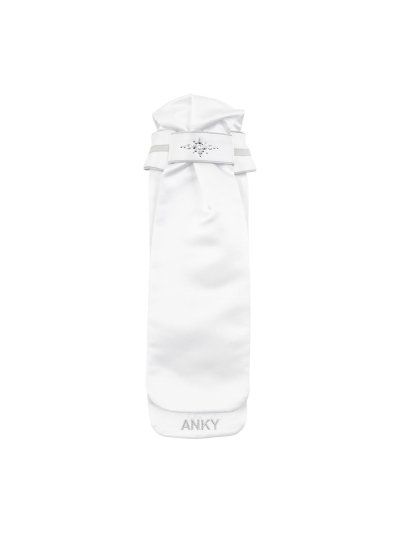 Plastrón de mujer blanco con ribetes en contraste plata y acabado pedreria-Stone-DeLuxe - Anky