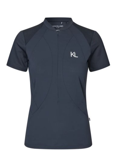 Camiseta de entrenamiento de manga corta en azul marino con media cremallera delante y el logotipo en blanco-KLNaira - Kingsland