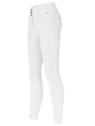 Pantalones para montar blancos con tres botones y cintura media (full grip ) y el logo con cristales de swarovski para mujer-KLKimi - Kingsland