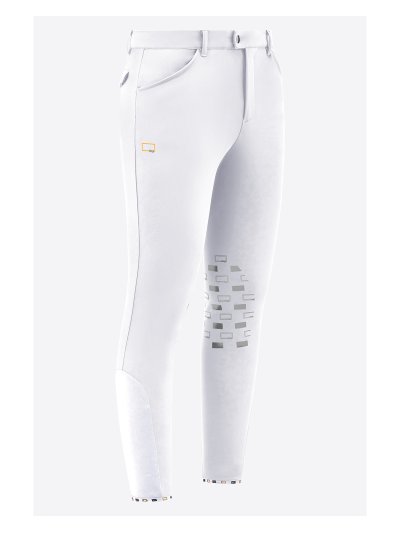 Pantalones de montar blancos de tejido bonded con grip en rodilla para hombre - RG