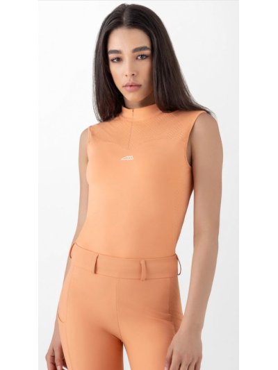 Sleeveless coral (Shell Coral) training polo with micro-perforated details Crevec - Equiline