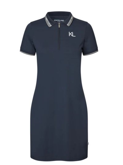 Robe en piqué style Polo à manches courtes bleu marine avec doré et media fermeture éclair devant pour femme - KLNaira - Kingsland