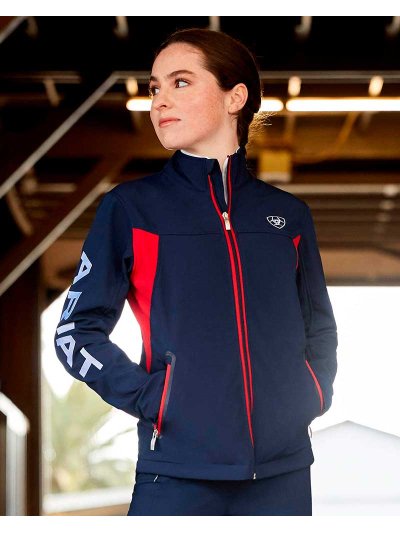 Veste softshell imperméable bleu marine et rouge pour femme New team - Ariat