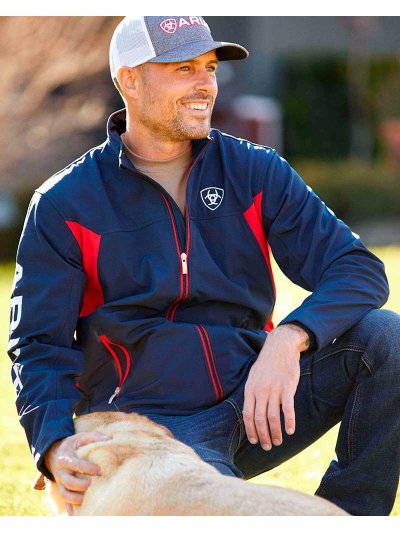 Veste softshell imperméable bleu marine et rouge pour homme New team - Ariat